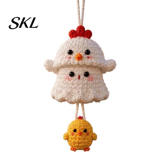Crochet Ghost Hanging Decor Halloween Decoration, Handmade Ornament for Car Backpack Charms Rearview Mirror, Knit Yarn Pendant Holiday Hand Woven