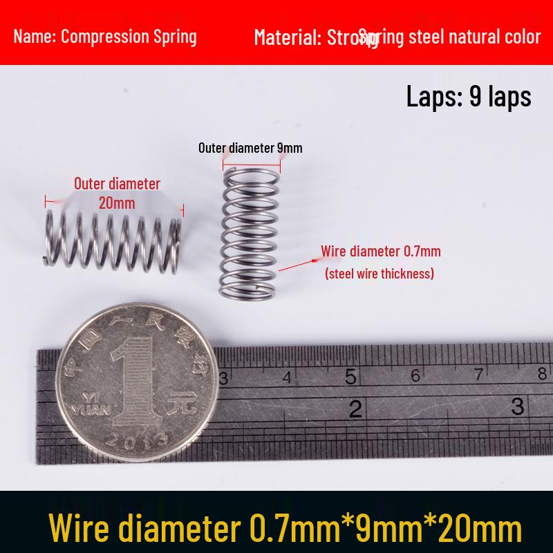 Druckfeder mit Rückstellfunktion aus Federstahl, 0,7 mm Drahtdurchmesser, 8-12 mm Außendurchmesser