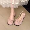 Fashion Baotou Sandals Women's Summer Mid Heel 2025 Spring Summer New Bow Back Strap Sandales Femme Sweet Square Head Women Single Shoes
