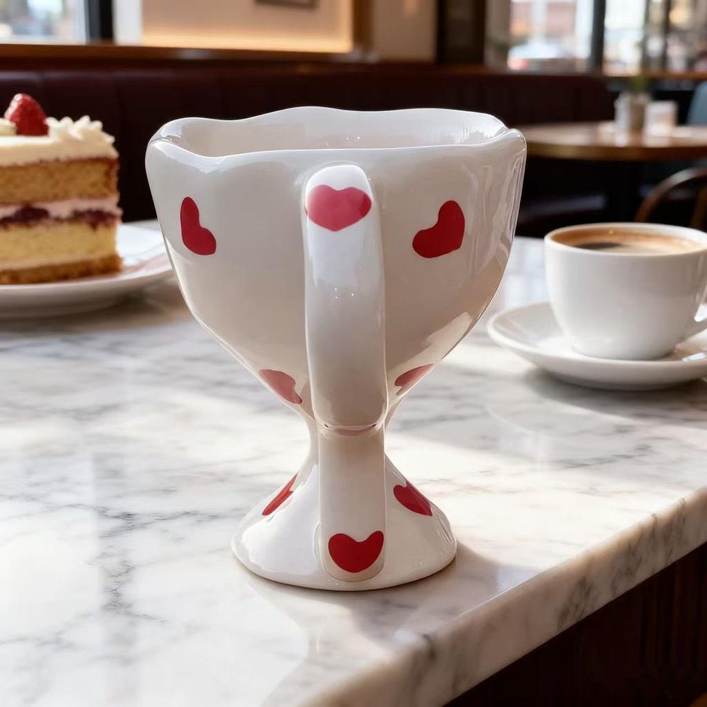 Hand-Painted Heart Ceramic Coffee Mug, Dessert Goblet & Latte Cup