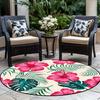 1pc round tropical floral rug, polyester, washable, fade-resistant, machine-made, perfect for living room, dining room, bedroom