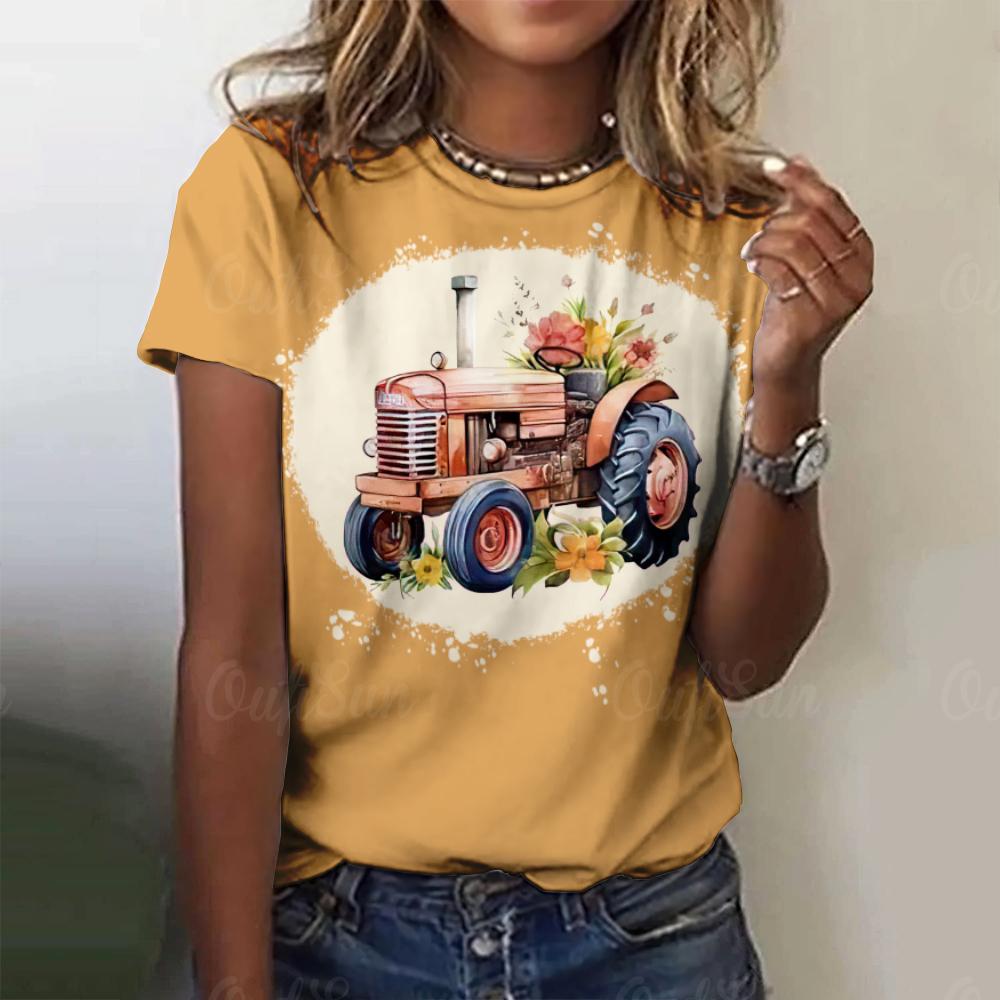 2026 New Women's T-shirt Car Print Hippie Bus Tops Women's Trending Clothes Fashion Short Sleeve Shirt Funny Tee Tops
