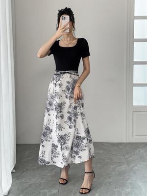 Damen Sommer Blumen Französisch Schlankmachendes Langes Kleid - Neues Design Oberbekleidung
