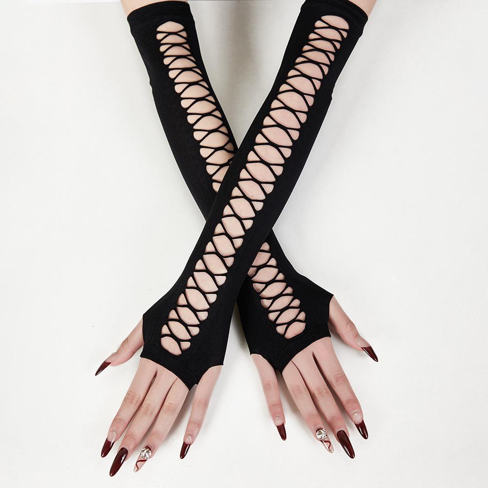

Europe and the United States sexy lace lace gloves long points nightclub dancing fun etiquette mesh fingerless gloves cos чёрный