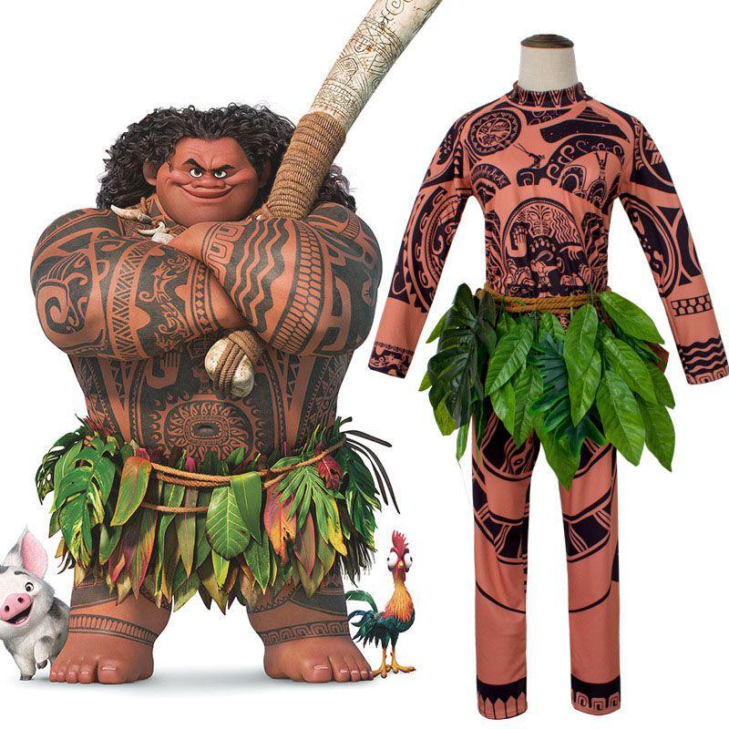 Exquisites Moana Maui Tattoo Kostüm-Outfit für Erwachsene und Kinder mit lebensechten Designs