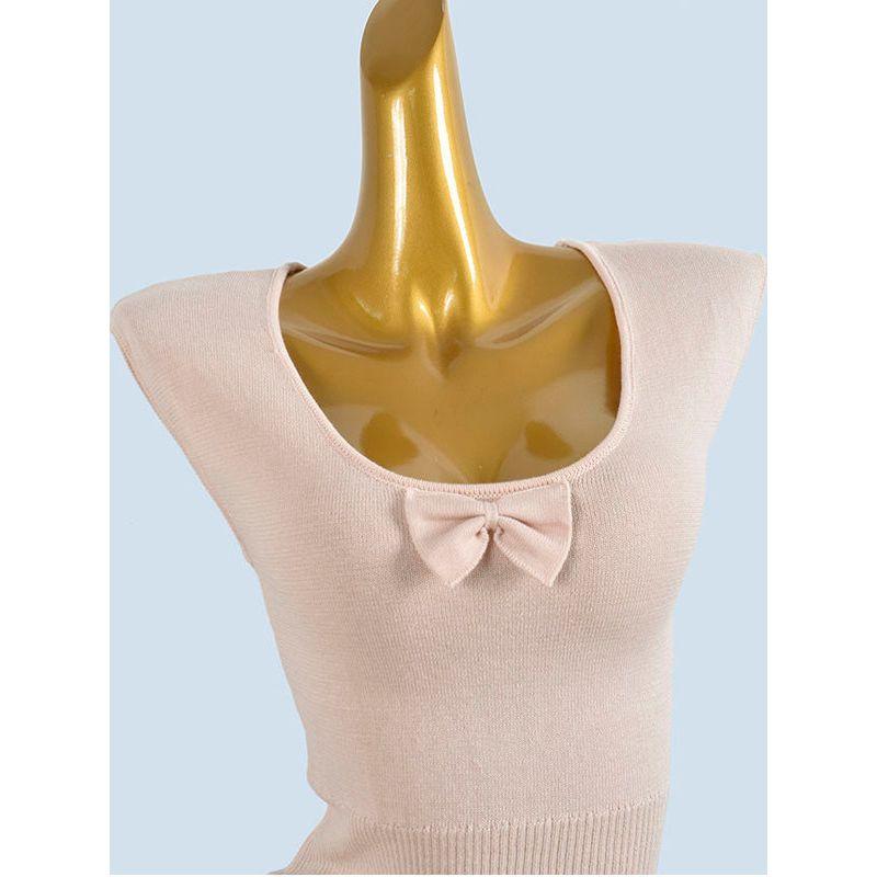 Sweet Bow U Collar Short sleeve T-shirt Women's Spring Summer Six Fleece Pure Desire Style Bottoming Shirt Slim fit Slimming Top