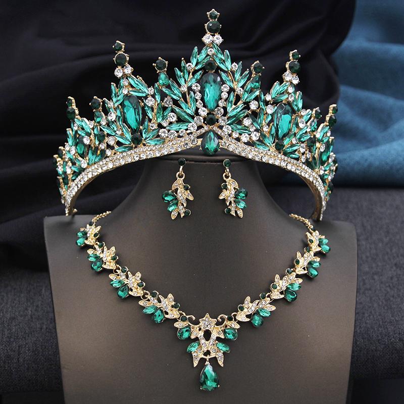 3 Pcs Set Purple Tiaras and Crowns Costume Jewelry Set for Bridal Crown Jewelry Sets Women Party Wedding Crown Necklace Set