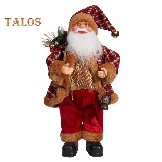 Christmas Santa Doll Decoration 12-Inch Plush Standing Santa Holding Gifts Figure Christmas Party Supplies for Home Desk Bookshelf Windowsill Decor