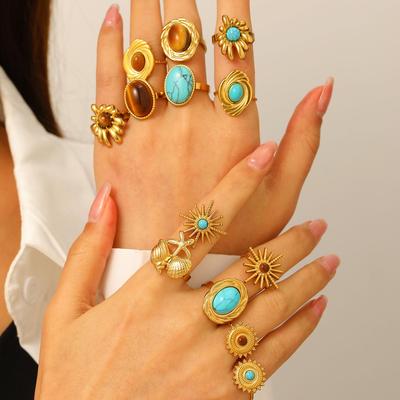 Vintage Turquoise Stainless Steel Open Finger Ring for Women