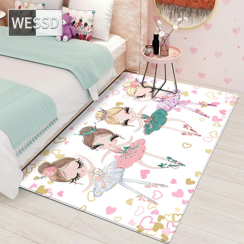 Kawaii Cartoon Ballett Mädchen Teppich für Kinderzimmer und nordischer weicher Schlafzimmerteppich für Babys