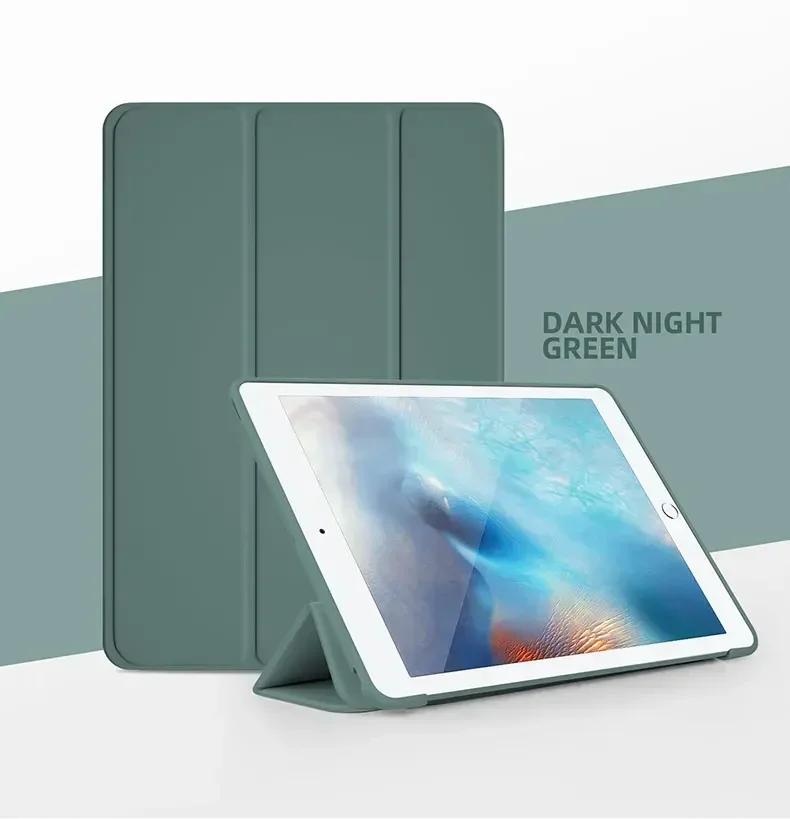Pour Étui iPad Air Pro MINI 3 4 5 6 7 8 9 10ème Génération Étuis 11 12.9 13 pouces M4 Cuir Souple Support Auto Veille Réveil Housse pro 2020 12.9inch vert foncé