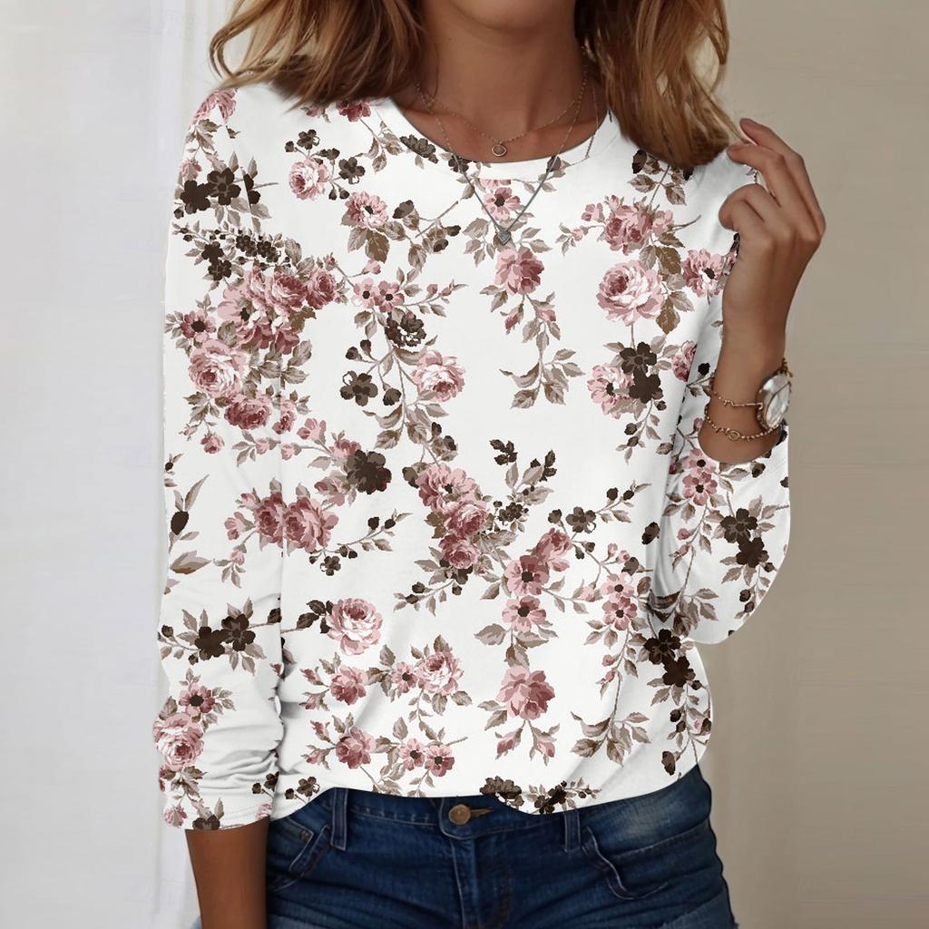 Langarmshirts für Damen, niedlicher Aufdruck, Grafik-T-Shirts, Blusen, lässig, Übergröße, Basic-Tops, Pullover