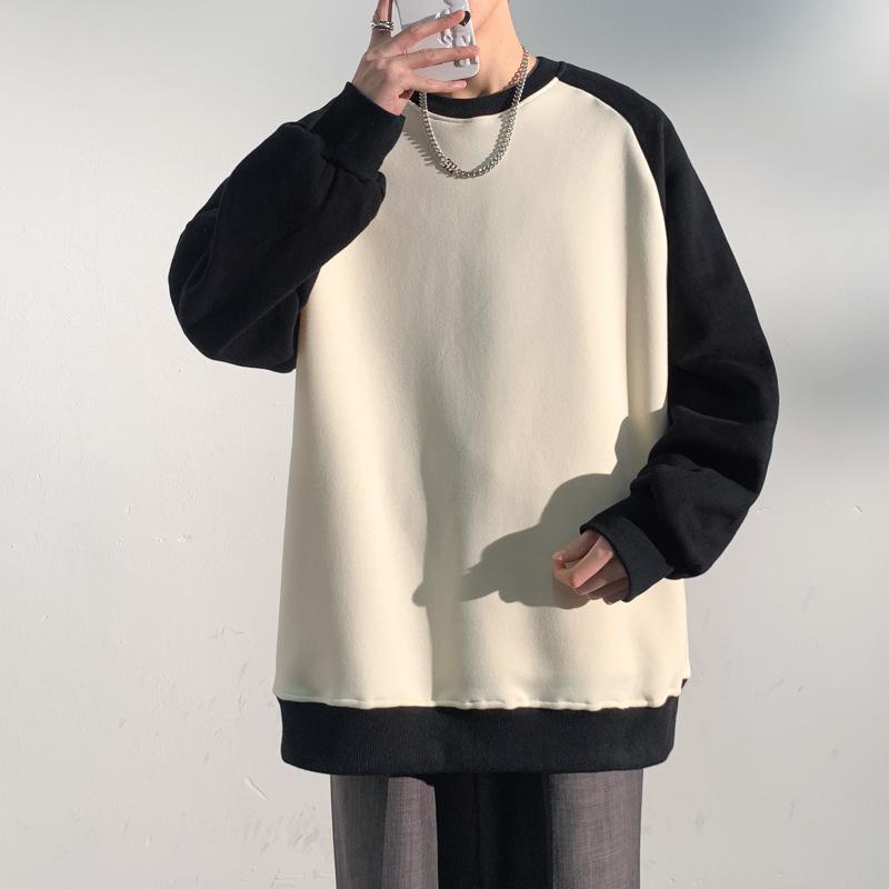 Men's Sweater Spring and Autumn Loose Casual Crew Neck Color Matching Top Men's Pullover Long-sleeved Bottoming Shirt