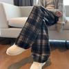 TonLion Damen karierte, figurbetonte Freizeit-Hose mit Fleece-Futter