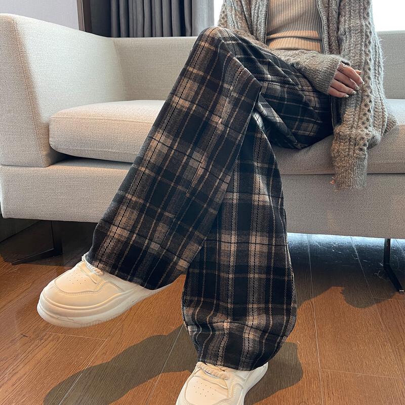 TonLion Damen karierte, figurbetonte Freizeit-Hose mit Fleece-Futter