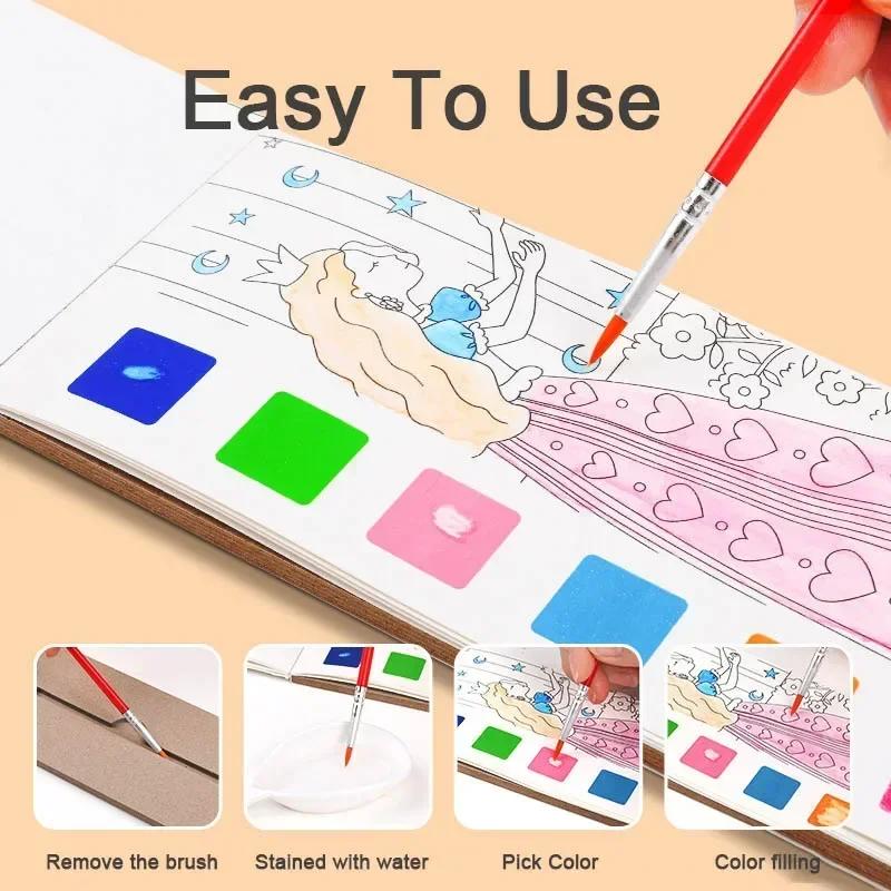 Libro Portátil de Pintura con Acuarela para Niños Pinta con Pincel de Agua Gouache Graffiti Imagen para Colorear Dibujo Juguetes Regalos de Jardín de Infancia