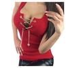 Women Chain Lace-up Sexy Low Cut Club Vest Tops Ladies Deep V Neck Shirts