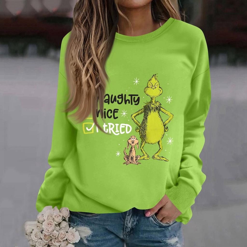 Damenmode Lässig Langarm Einfarbig Weihnachten Bedruckt Rundhals Oberteil Sweatshirt