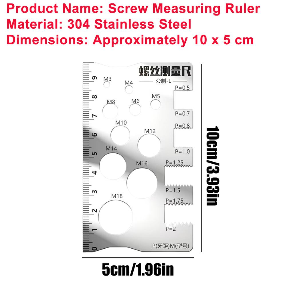 410 Stainless Steel Thread Gauge Screw Measuring Ruler Multifunctional Easy-to-Read Thread Gauge Ruler For Home Industry Repair