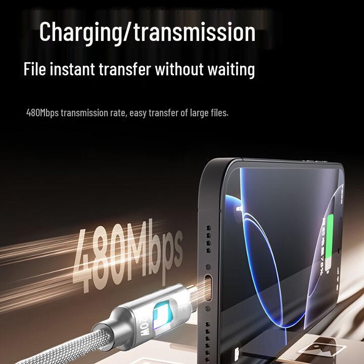 RGB Luminous 120W Fast Charging USB-C Cable for Apple 15/16 & Huawei, 6A.