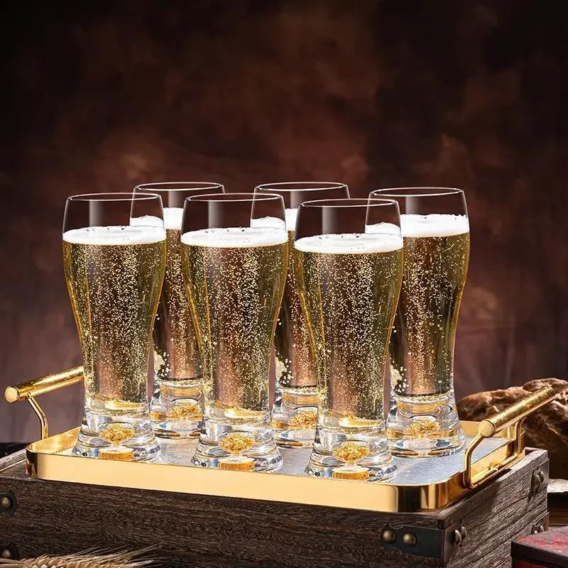 Gold Foil Beer Cup High Appearance Large Capacity Crystal Glass Household Transparent Beer Cup Creative Thickened Wine Glass Set