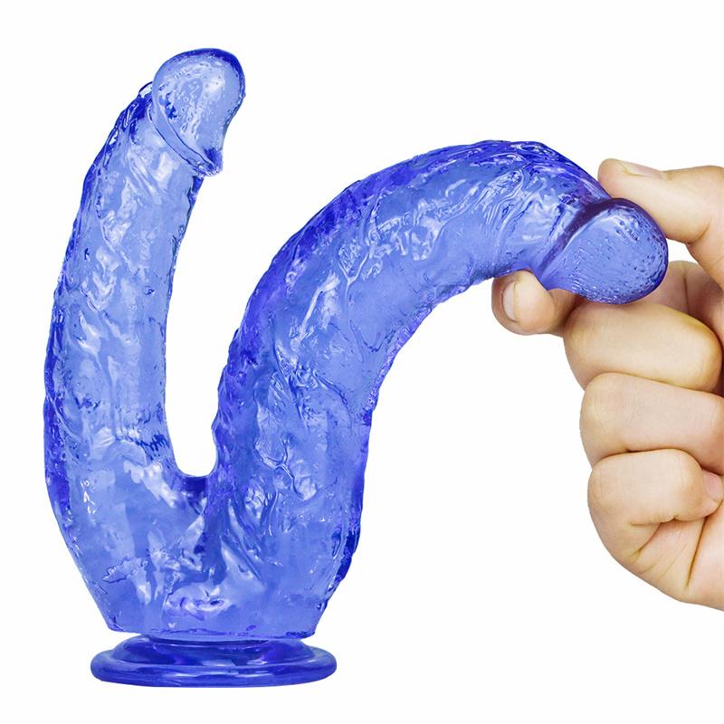 Double Gun Female Simulation Penis Size Double Head Crystal Penis with Suction Cup Female Pulling Masturbation Anal Plug