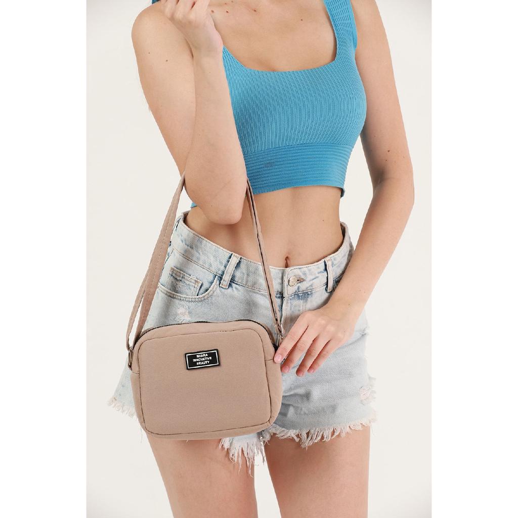 Black U35 Canvas Fabric Women's Shoulder Bag With Single Zipper Compartment And Adjustable Strap U:14 E:20