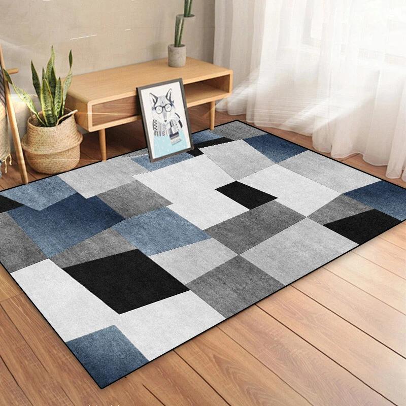 Cream Tone Geometric Area Rug – Modern Non-Slip Living Room Carpet, Washable Floor Mat for Bedroom Bedside Decor