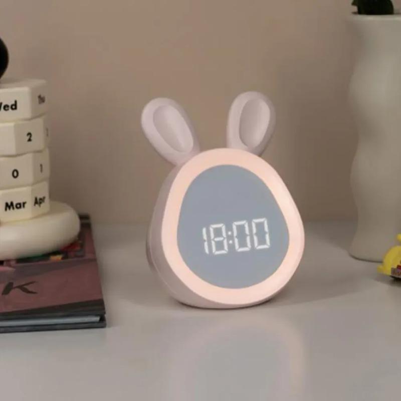 Dětský roztomilý králíčí budík s nočním světlem, plynulé stmívání, LED digitální budík pro chlapce a dívky
