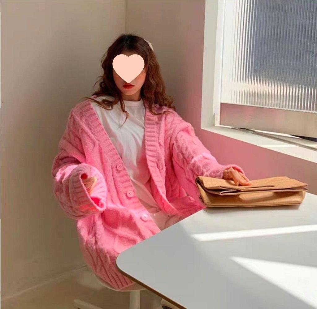 Plus Size Korean Style Loose Cable Knit Cardigan Coat - Women's Spring/Summer Fashion