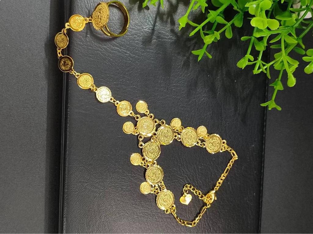 Trendy European American Hand Chain Bracelet Ring Combo for Women