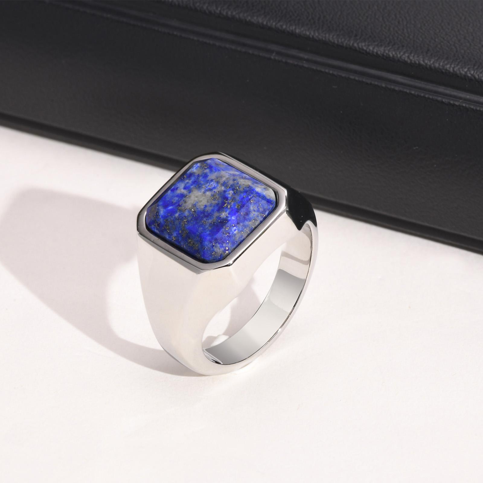 

Men s Wedding Bands Rings, Finger Fashion Jewelry For Teens,17mm Stainless Steel Lapis Lazuli Rings Party Gifts for Him 8