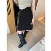 2026 Autumn Women's Retro High-Waisted Woolen A-Line Skirt with Back Slit