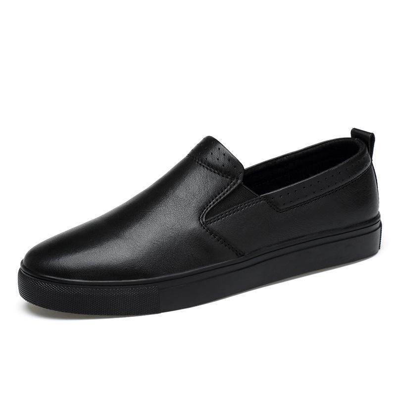 

Round head shallow mouth first layer cowhide casual foot cover breathable flat heel rubber non-slip daily versatile men s shoes 48 чёрный