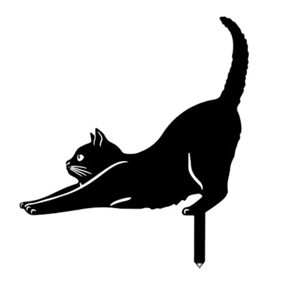 Creative Iron Art Black Cat Statues Garden Ornaments Cats Figurine Silhouette Ground Plug Sculpture Outdoor Yard Lawn Decoration