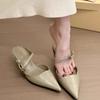 Eilyken 2025 Satin Button Pointed Toe Mules Pumps Women Slipper Fashion Shallow Thin High Heels Ladies Shoes