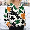 Women's Stylish St. Patrick Print Long Sleeve  Fleece Cardigan Button Jacket