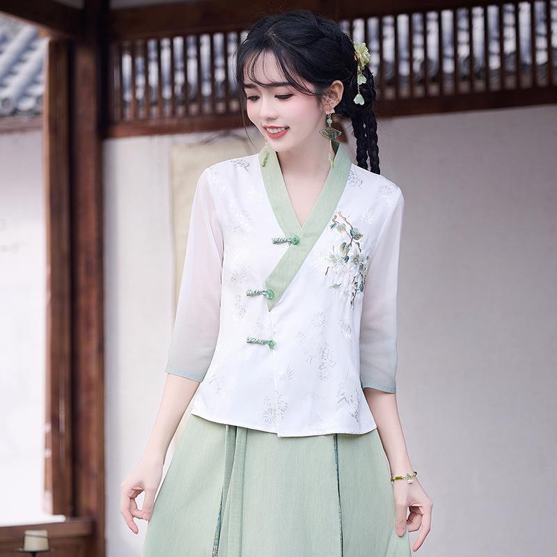 Vintage Chinese Cheongsam & Tang Suit Two-Piece Hanfu Set for Women