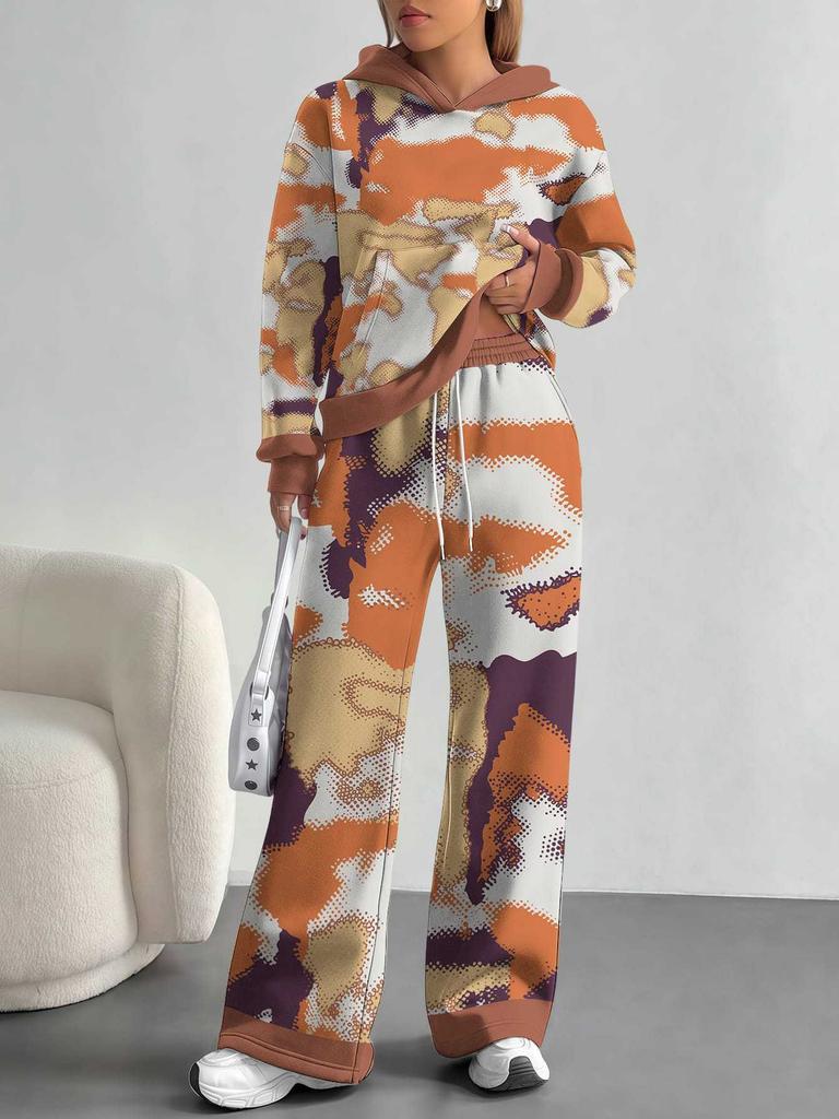 Dark Camouflage European And American Autumn And Winter Casual Long-Sleeved Suit Women'S Hooded Sweater And Trousers Two-Piece Set