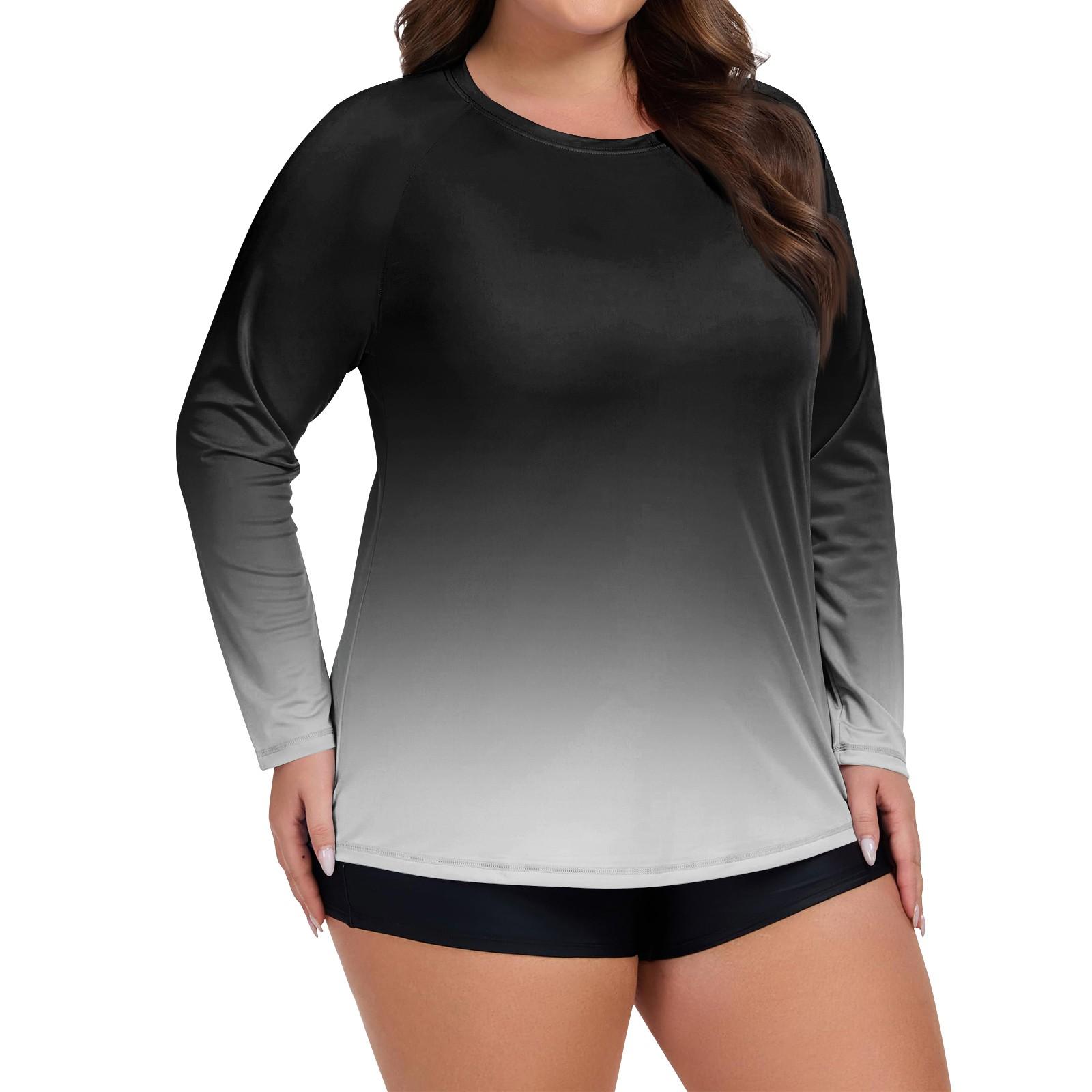 

Женский купальник с принтом, большого размера, с длинным рукавом, солнцезащитная куртка, быстросохнущий топ для хайкинга L чёрный