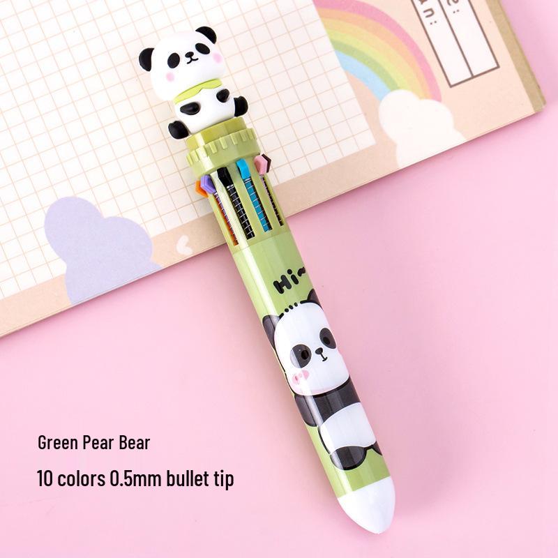 Panda-Themed 10-Color Ballpoint Pen for Students: Cute Push-Button Multicolor Journal Pen
