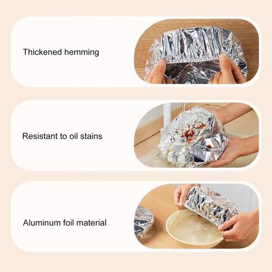 Aluminum Foil Food Covers with Elastic Edge Heat-Retaining Freshness Keeping Bowl Covers for Dishes Pots Pans Reusable Heat Wrap for Home