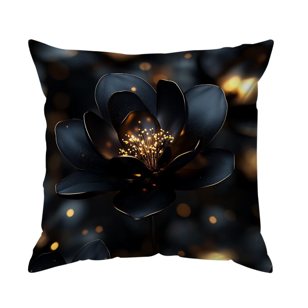 Black Flowers Cushion Pillowcase Printed Polyester 45X45Cm Throw Pillowcover Decorative Sofa Cushion Pillowslip Home Decor