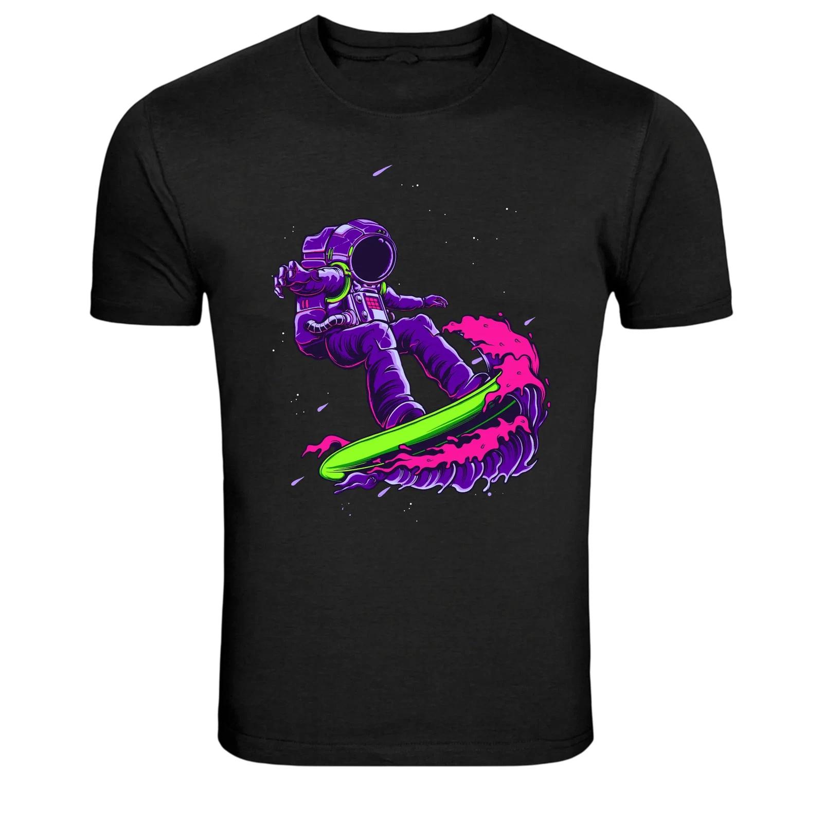 Astronaut Surfing Neon Space Wave Graphic T-Shirt 2XL