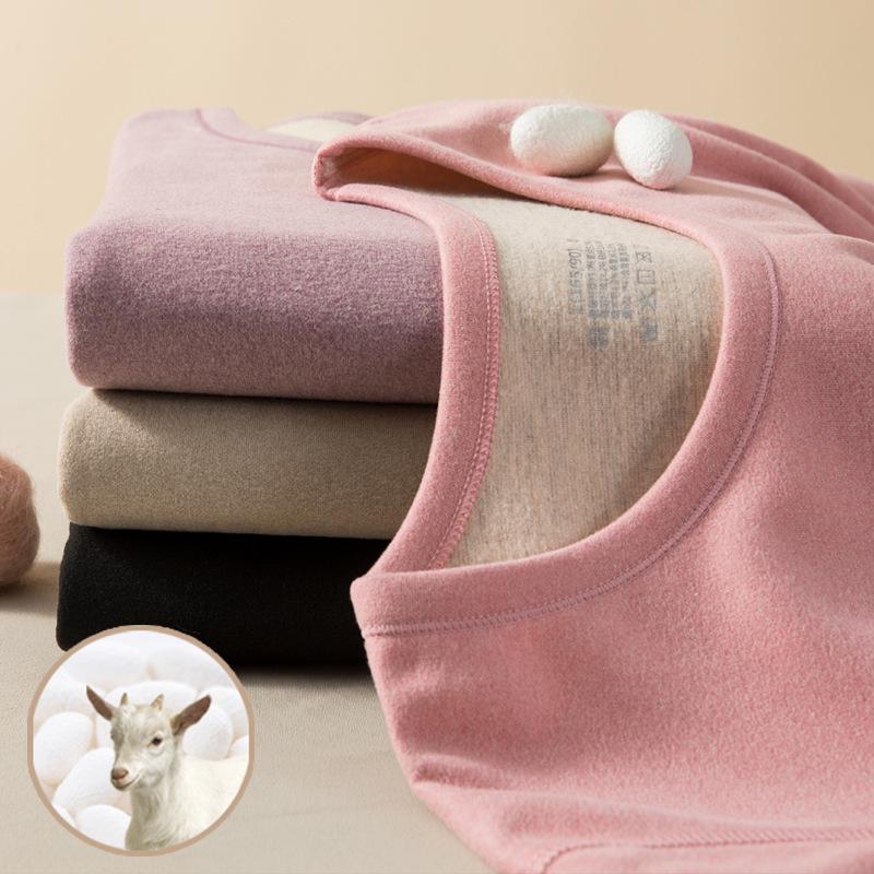 Men's and Women's Wool-Silk Fleece Lined Warm Double-Sided Brushed Underwear Set for Fall and Winter