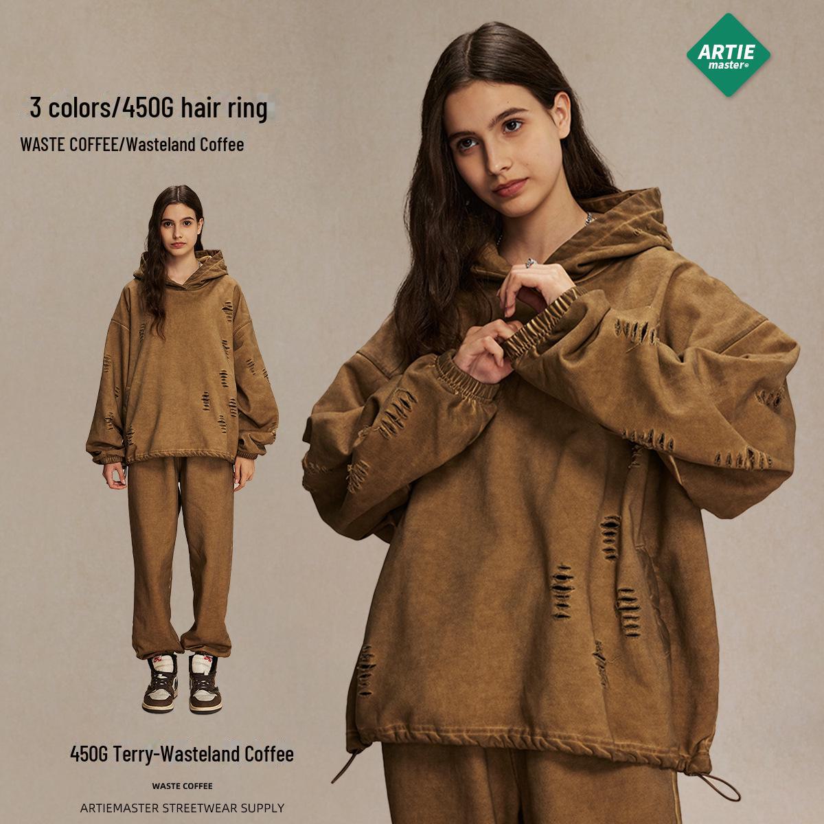 

2024 Мужская толстовка с капюшоном в стиле ретро с эффектом потертости — уличная мода Dirty Dyed для осени/зимы XXL