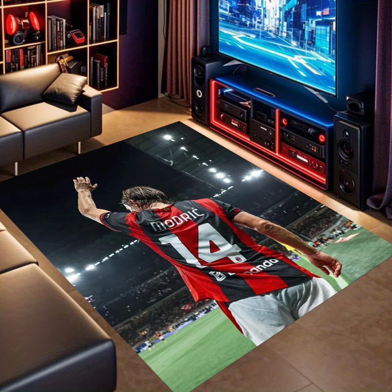 Luka Modric AC Milan No.14 Football Print Area Rug, Non Slip Floor Mat for Living Room Game Room Fan Decor