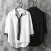 Spring Autumn Popular INS Short Sleeves Japanese Style Casual Shirt Men's Loose-Fit White Collar Button-Up Top for Summer