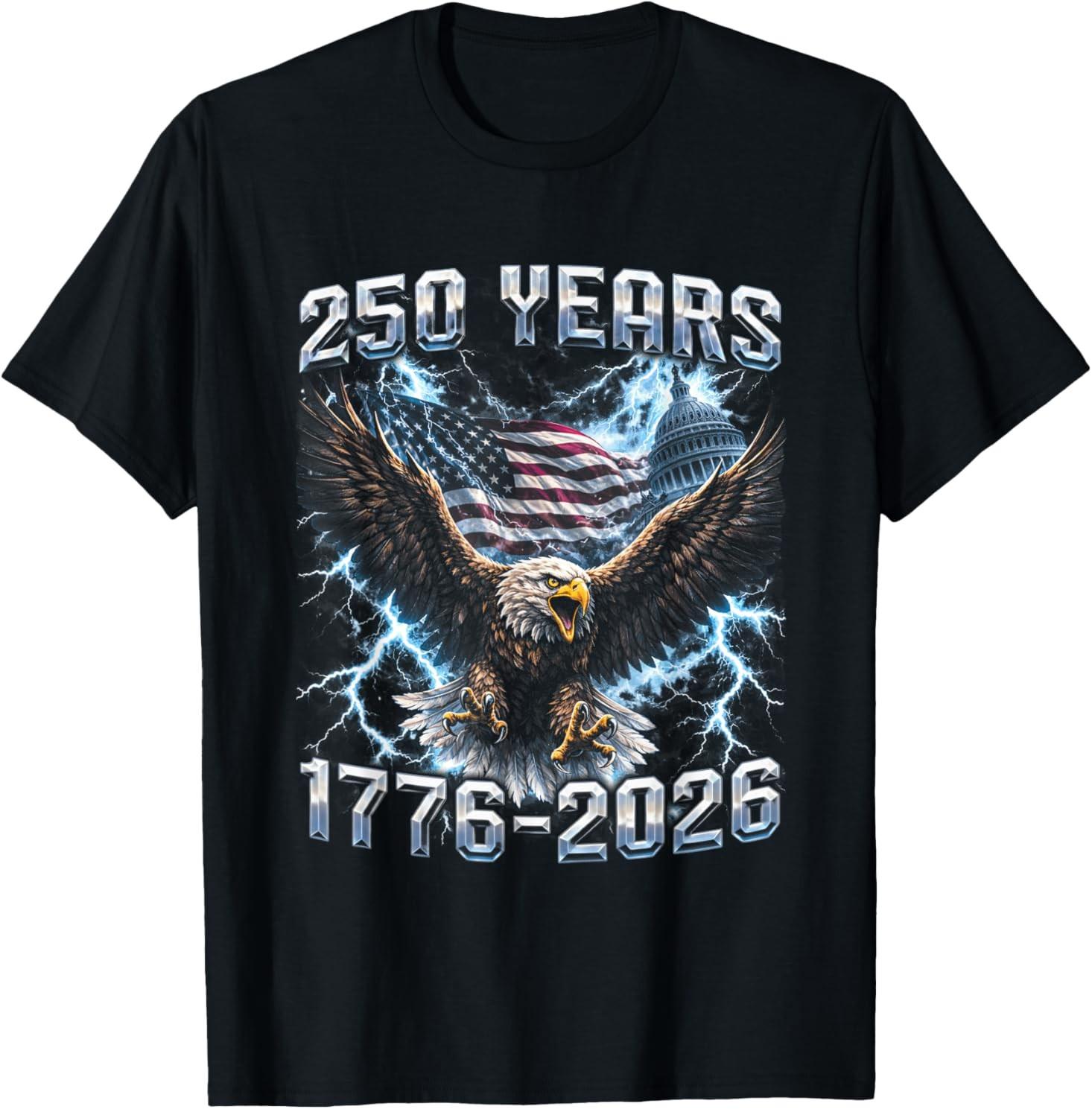 250th USA Anniversary American Flag and Eagle 1776-2026 T-T-Shirt S