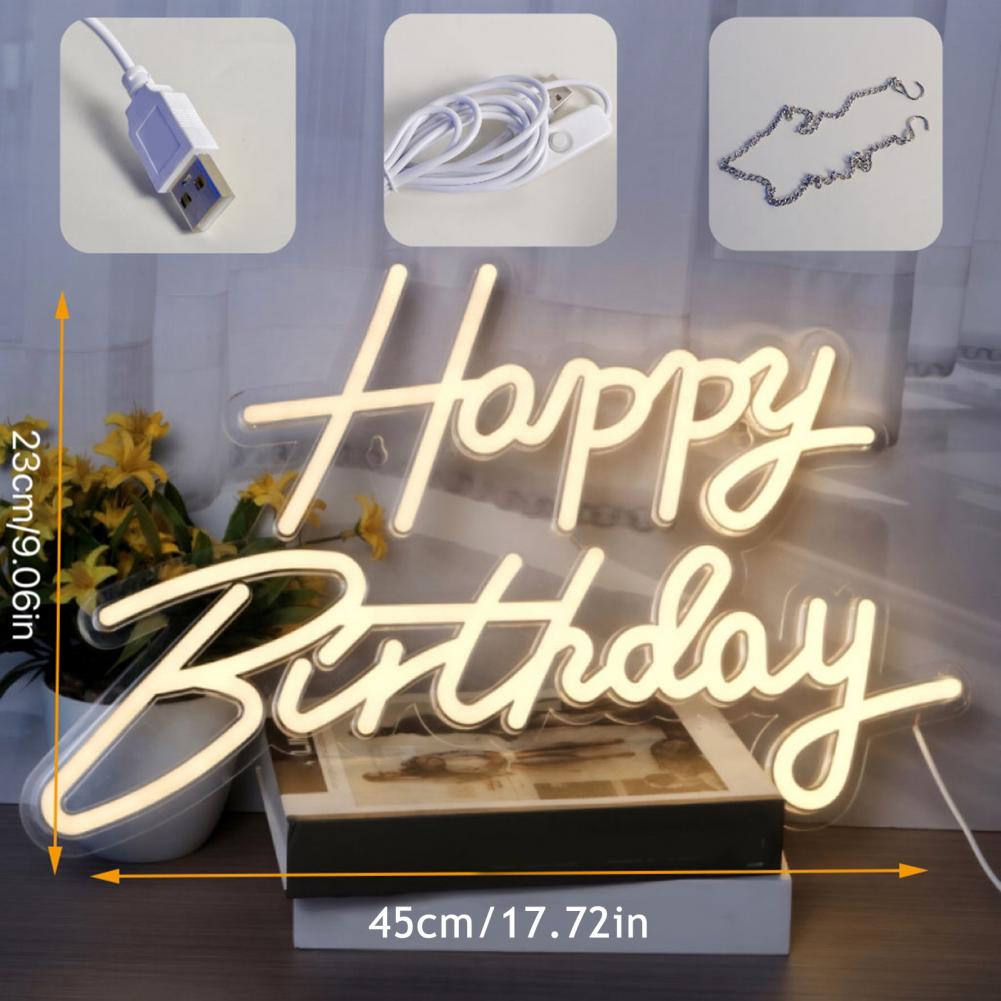 Led Birthday Decoration Birthday Party Led Sign Happy Birthday Neon Sign Led Light Usb Powered Dimmable Acrylic Lamp Warm White